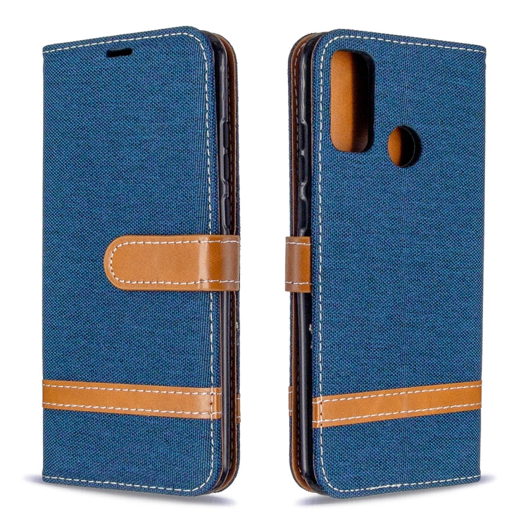 For Huawei P Smart (2020) Color Matching Denim Texture Horizontal Flip Leather Case with Holder & Card Slots & Wallet & Lanyard