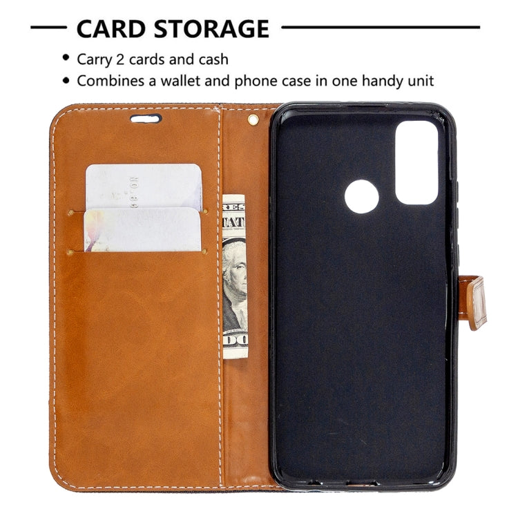 For Huawei P Smart (2020) Color Matching Denim Texture Horizontal Flip Leather Case with Holder & Card Slots & Wallet & Lanyard