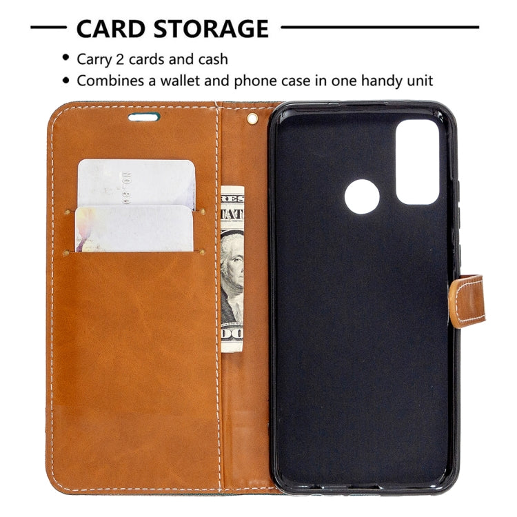 For Huawei P Smart (2020) Color Matching Denim Texture Horizontal Flip Leather Case with Holder & Card Slots & Wallet & Lanyard