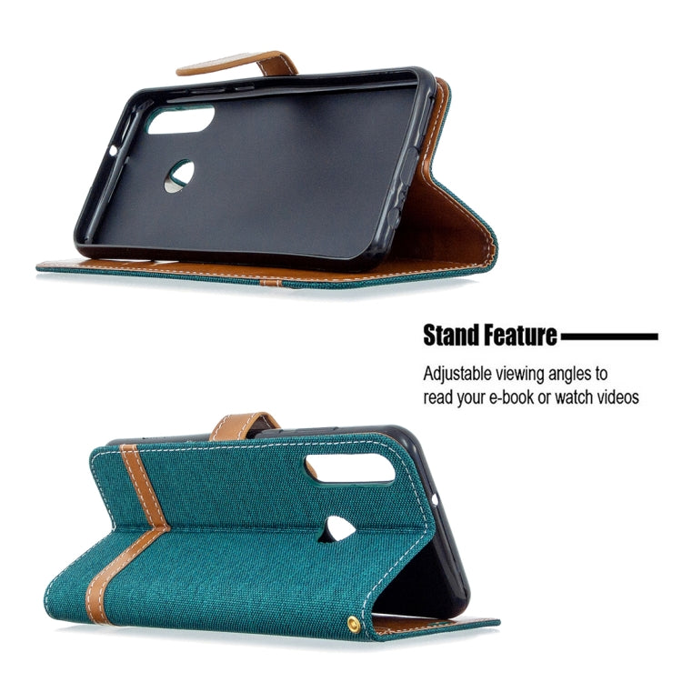 For Huawei Y6P Color Matching Denim Texture Horizontal Flip Leather Case with Holder & Card Slots & Wallet & Lanyard