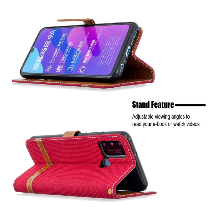 For Huawei Honor 9A Color Matching Denim Texture Horizontal Flip Leather Case with Holder & Card Slots & Wallet & Lanyard