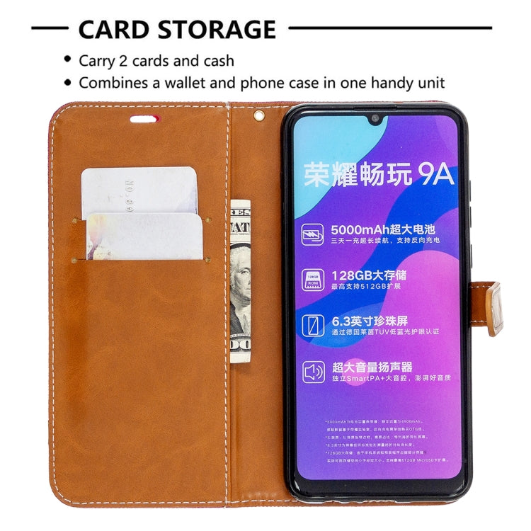 For Huawei Honor 9A Color Matching Denim Texture Horizontal Flip Leather Case with Holder & Card Slots & Wallet & Lanyard