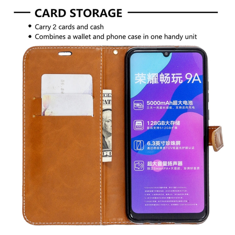 For Huawei Honor 9A Color Matching Denim Texture Horizontal Flip Leather Case with Holder & Card Slots & Wallet & Lanyard