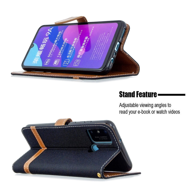 For Huawei Honor 9A Color Matching Denim Texture Horizontal Flip Leather Case with Holder & Card Slots & Wallet & Lanyard