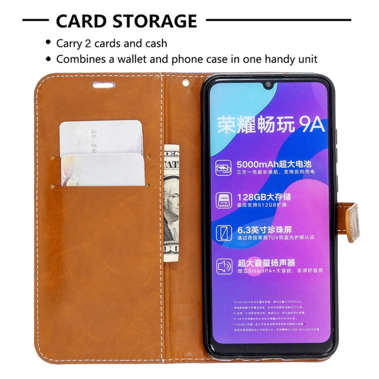 For Huawei Honor 9A Color Matching Denim Texture Horizontal Flip Leather Case with Holder & Card Slots & Wallet & Lanyard