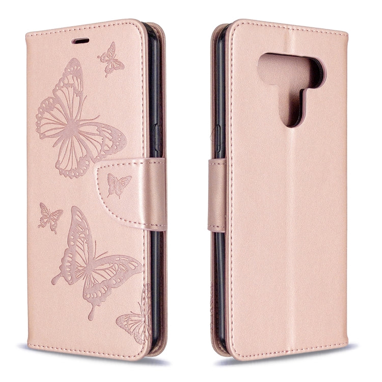 For LG K51 Two Butterflies Embossing Pattern Horizontal Flip Leather Case with Holder & Card Slot & Wallet & Lanyard