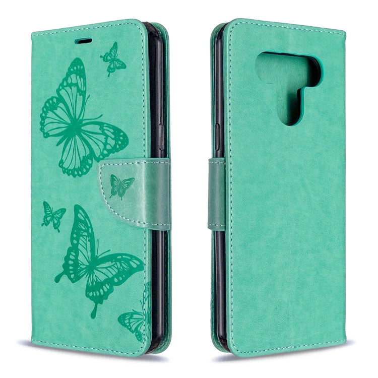 For LG K51 Two Butterflies Embossing Pattern Horizontal Flip Leather Case with Holder & Card Slot & Wallet & Lanyard