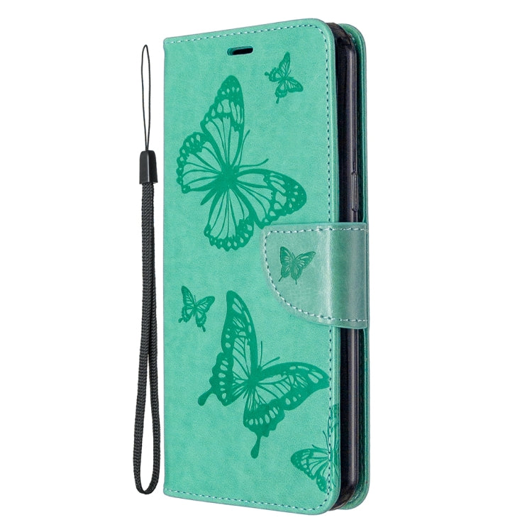 For LG K51 Two Butterflies Embossing Pattern Horizontal Flip Leather Case with Holder & Card Slot & Wallet & Lanyard