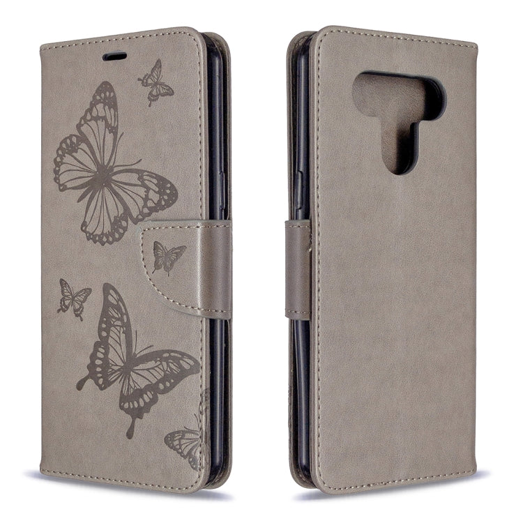 For LG K51 Two Butterflies Embossing Pattern Horizontal Flip Leather Case with Holder & Card Slot & Wallet & Lanyard