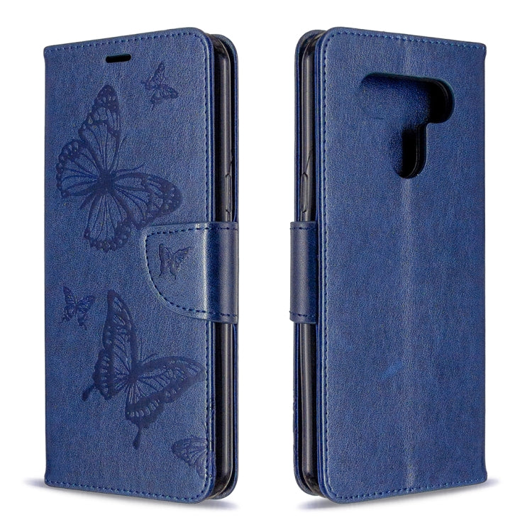 For LG K51 Two Butterflies Embossing Pattern Horizontal Flip Leather Case with Holder & Card Slot & Wallet & Lanyard