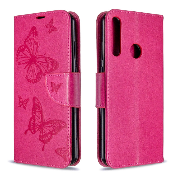 For Huawei Y6P Two Butterflies Embossing Pattern Horizontal Flip Leather Case with Holder & Card Slot & Wallet & Lanyard