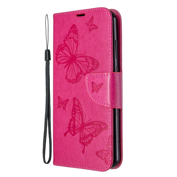 For Huawei Y6P Two Butterflies Embossing Pattern Horizontal Flip Leather Case with Holder & Card Slot & Wallet & Lanyard