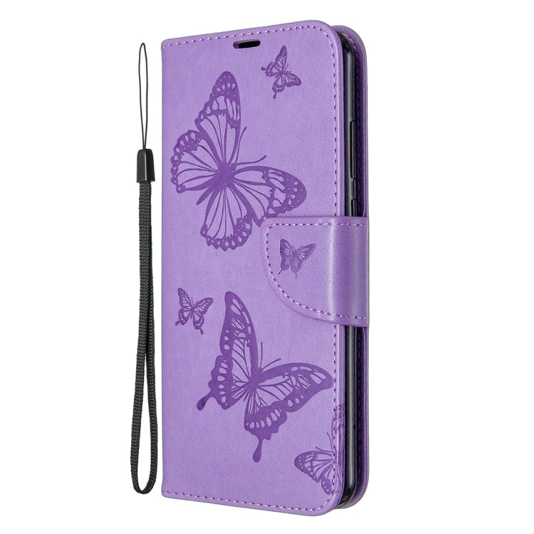 For Huawei Y6P Two Butterflies Embossing Pattern Horizontal Flip Leather Case with Holder & Card Slot & Wallet & Lanyard