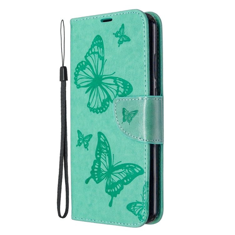For Huawei Y6P Two Butterflies Embossing Pattern Horizontal Flip Leather Case with Holder & Card Slot & Wallet & Lanyard