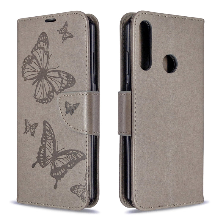 For Huawei Y6P Two Butterflies Embossing Pattern Horizontal Flip Leather Case with Holder & Card Slot & Wallet & Lanyard