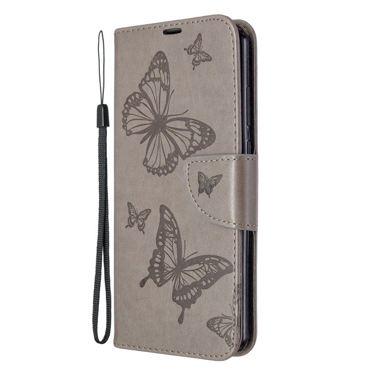 For Huawei Y6P Two Butterflies Embossing Pattern Horizontal Flip Leather Case with Holder & Card Slot & Wallet & Lanyard