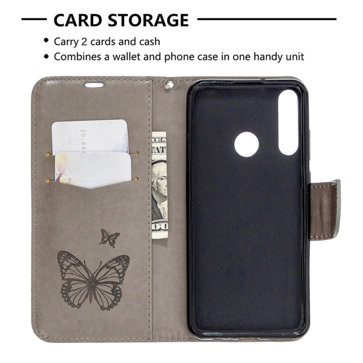 For Huawei Y6P Two Butterflies Embossing Pattern Horizontal Flip Leather Case with Holder & Card Slot & Wallet & Lanyard