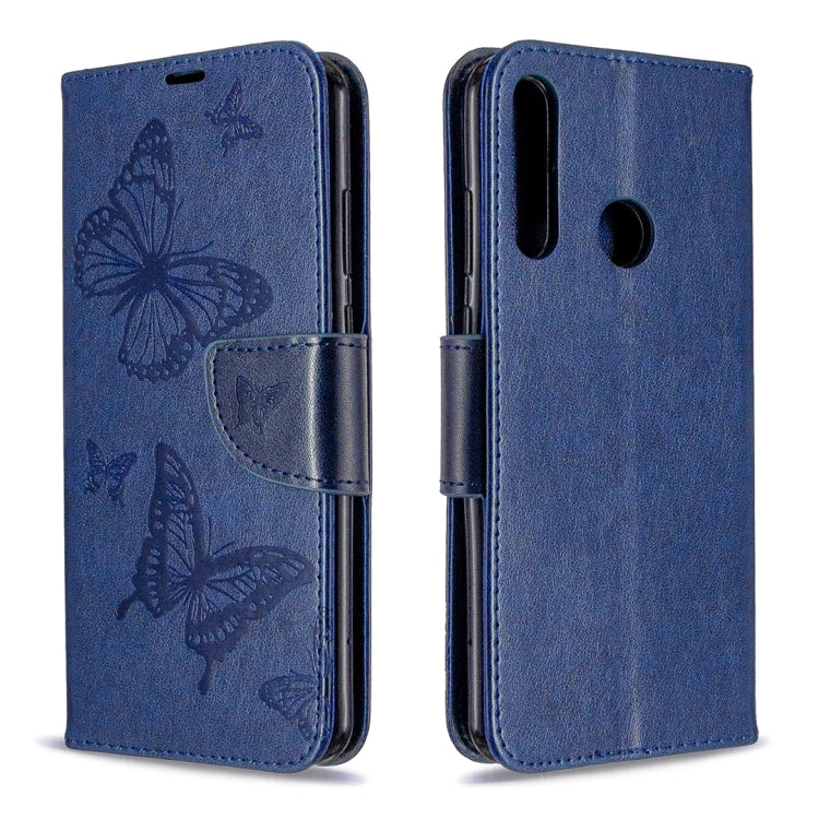 For Huawei Y6P Two Butterflies Embossing Pattern Horizontal Flip Leather Case with Holder & Card Slot & Wallet & Lanyard