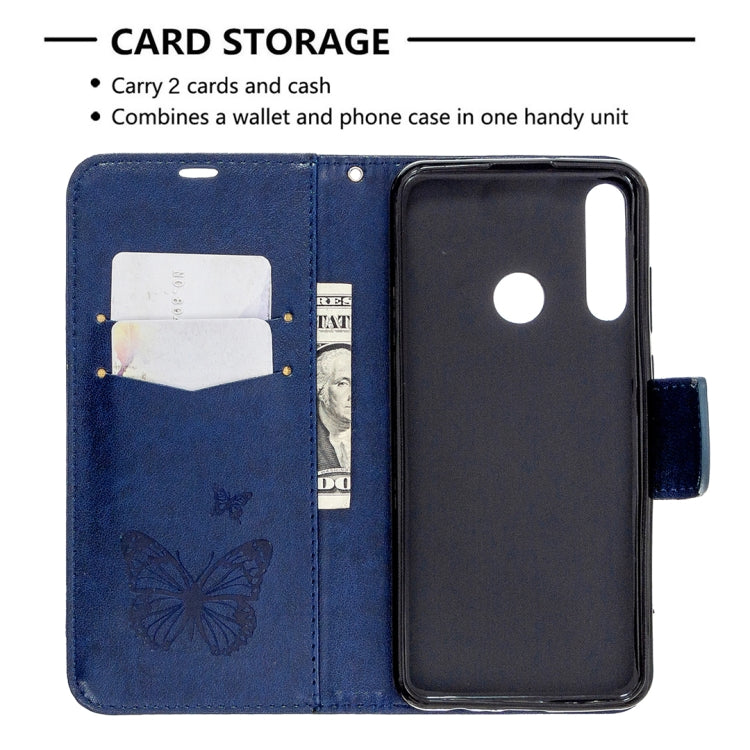 For Huawei Y6P Two Butterflies Embossing Pattern Horizontal Flip Leather Case with Holder & Card Slot & Wallet & Lanyard