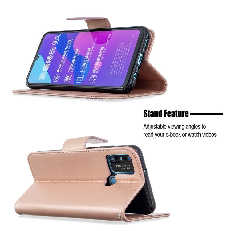 For Huawei Honor 9A Two Butterflies Embossing Pattern Horizontal Flip Leather Case with Holder & Card Slot & Wallet & Lanyard