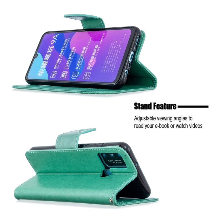 For Huawei Honor 9A Two Butterflies Embossing Pattern Horizontal Flip Leather Case with Holder & Card Slot & Wallet & Lanyard