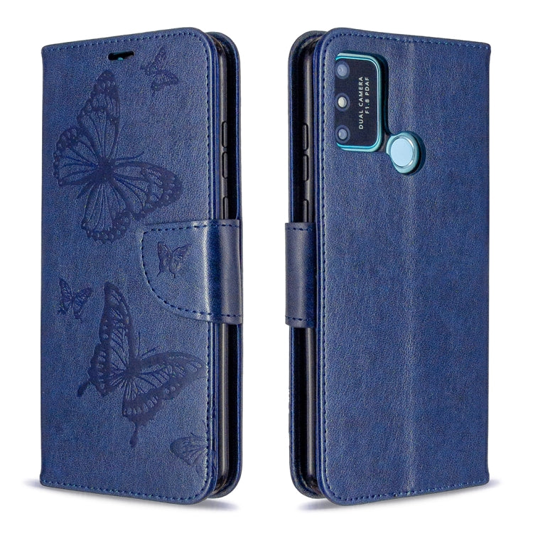 For Huawei Honor 9A Two Butterflies Embossing Pattern Horizontal Flip Leather Case with Holder & Card Slot & Wallet & Lanyard
