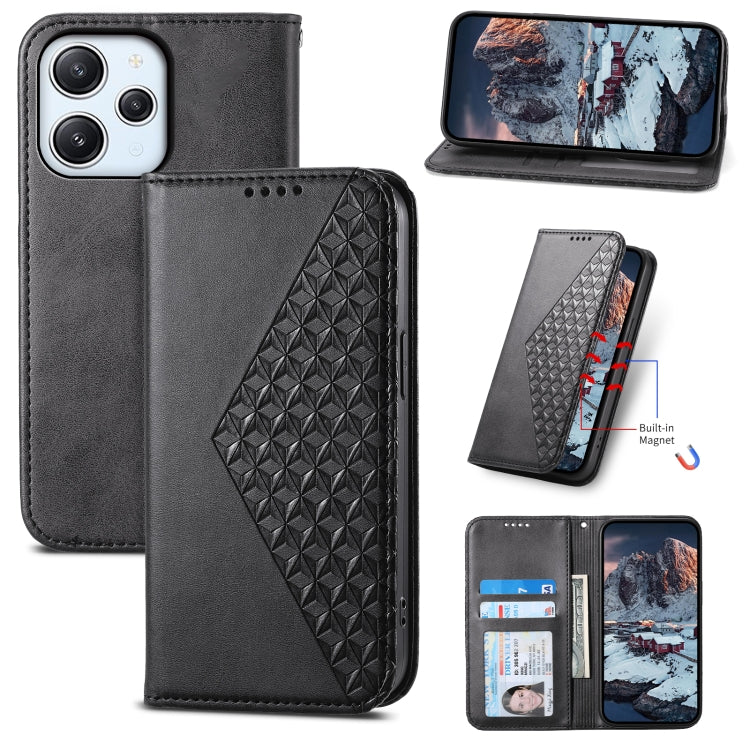 For Xiaomi Redmi 12 Cubic Grid Calf Texture Magnetic Leather Phone Case
