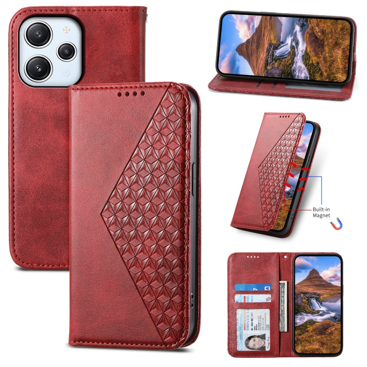 For Xiaomi Redmi 12 Cubic Grid Calf Texture Magnetic Leather Phone Case