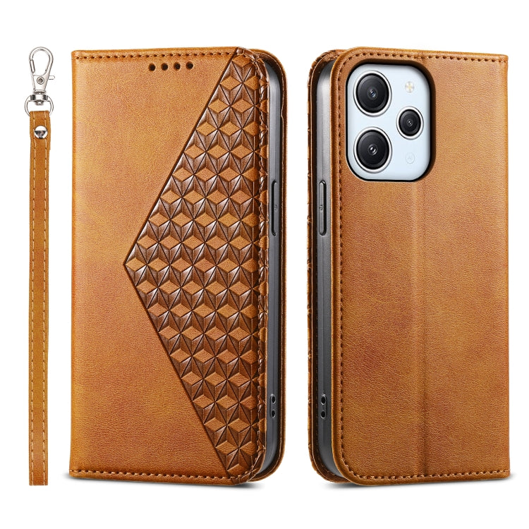 For Xiaomi Redmi 12 Cubic Grid Calf Texture Magnetic Leather Phone Case