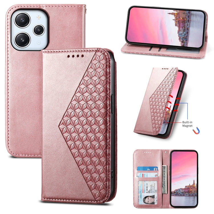 For Xiaomi Redmi 12 Cubic Grid Calf Texture Magnetic Leather Phone Case