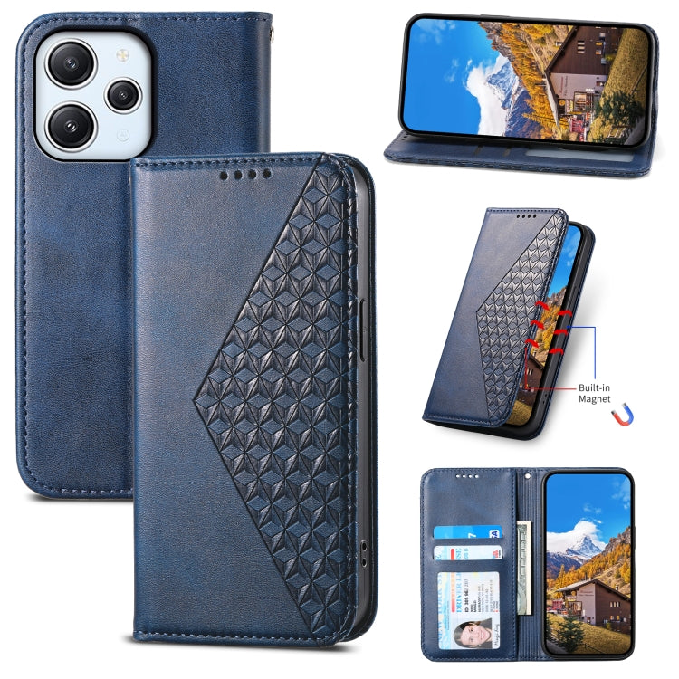 For Xiaomi Redmi 12 Cubic Grid Calf Texture Magnetic Leather Phone Case