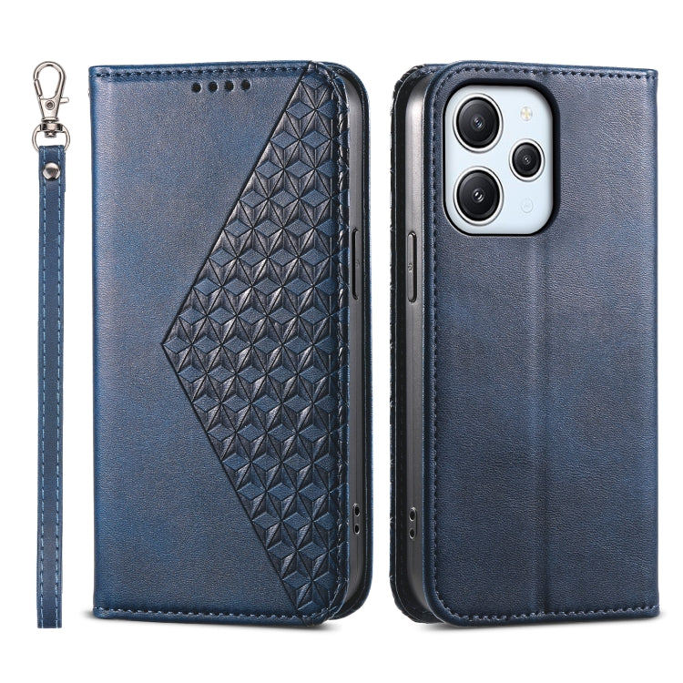 For Xiaomi Redmi 12 Cubic Grid Calf Texture Magnetic Leather Phone Case