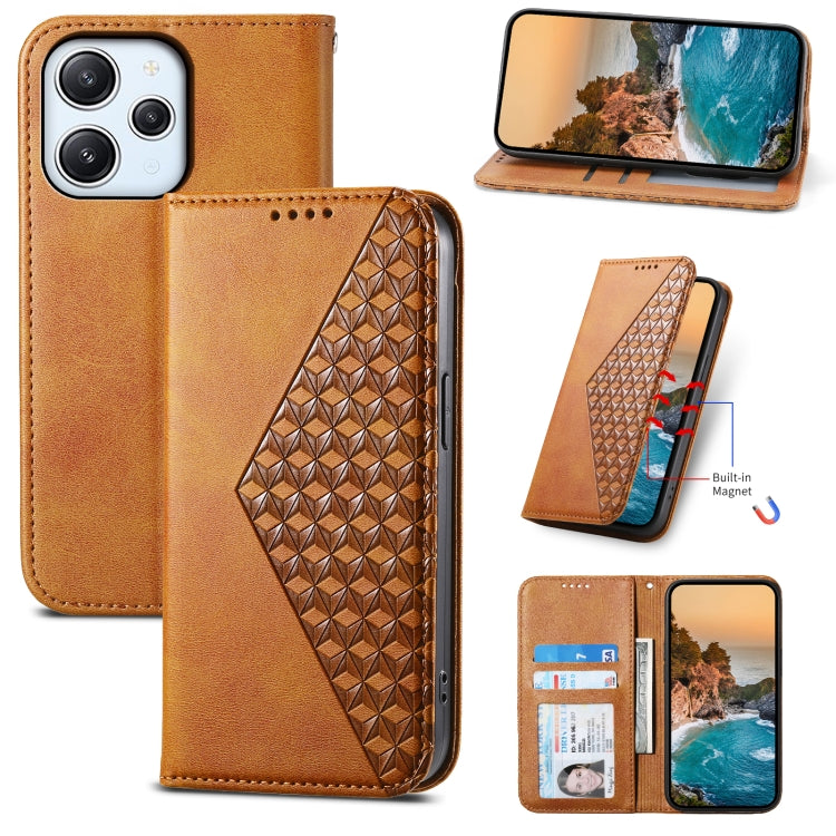 For Xiaomi Redmi 12 Cubic Grid Calf Texture Magnetic Leather Phone Case