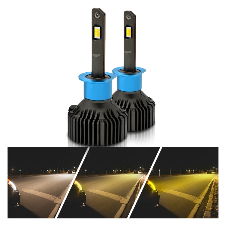 P14 1 Pair H1 DC10-32V / 20W / 6000K / 2000LM IP68 Waterproof Car LED Tri-color Headlight