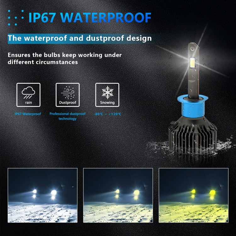 P14 1 Pair H1 DC10-32V / 20W / 6000K / 2000LM IP68 Waterproof Car LED Tri-color Headlight