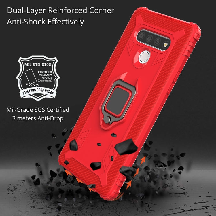 For LG K51 / Q51 Carbon Fiber Protective Case with 360 Degree Rotating Ring Holder