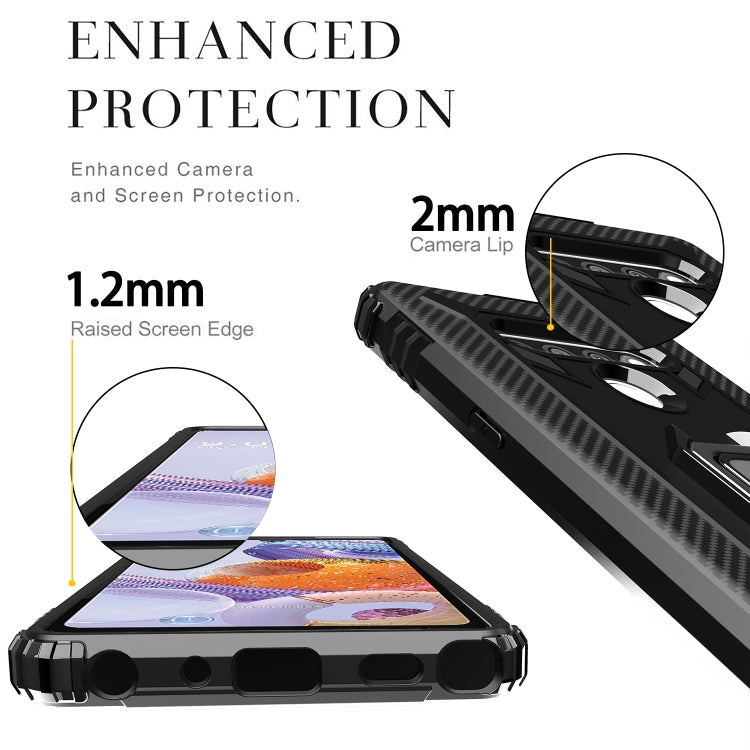 For LG Stylo 6 Carbon Fiber Protective Case with 360 Degree Rotating Ring Holder