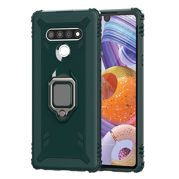 For LG Stylo 6 Carbon Fiber Protective Case with 360 Degree Rotating Ring Holder