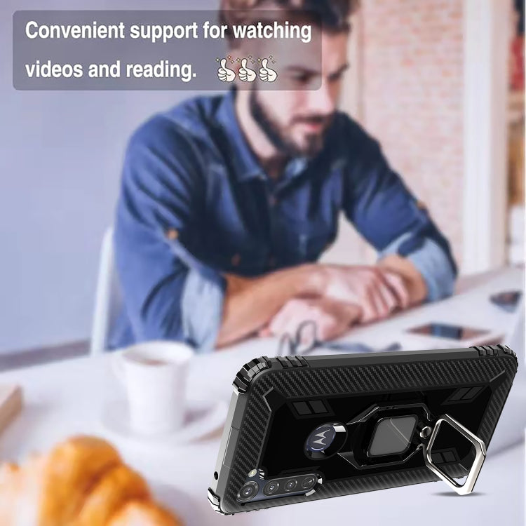 For Motorola Moto G Stylus Carbon Fiber Protective Case with 360 Degree Rotating Ring Holder