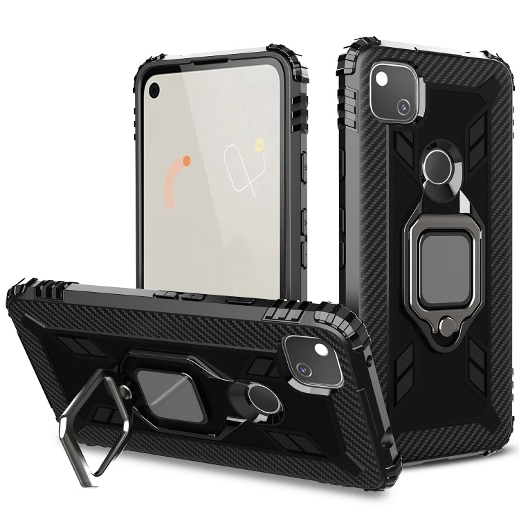 For Google Pixel 4a Carbon Fiber Protective Case with 360 Degree Rotating Ring Holder