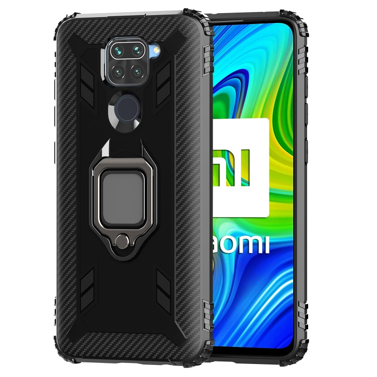 For Xiaomi Redmi 10X / Note 9 Carbon Fiber Protective Case with 360 Degree Rotating Ring Holder