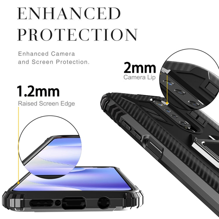 For Xiaomi Redmi 10X / Note 9 Carbon Fiber Protective Case with 360 Degree Rotating Ring Holder