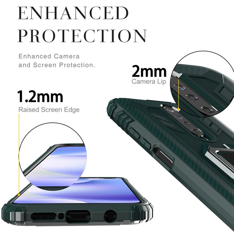 For Xiaomi Redmi 10X / Note 9 Carbon Fiber Protective Case with 360 Degree Rotating Ring Holder