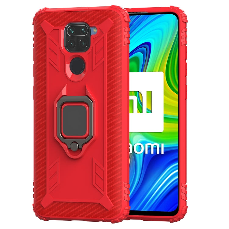 For Xiaomi Redmi 10X / Note 9 Carbon Fiber Protective Case with 360 Degree Rotating Ring Holder