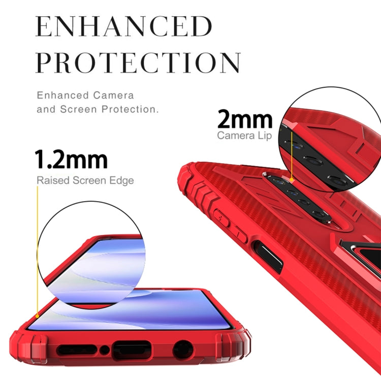 For Xiaomi Redmi 10X / Note 9 Carbon Fiber Protective Case with 360 Degree Rotating Ring Holder