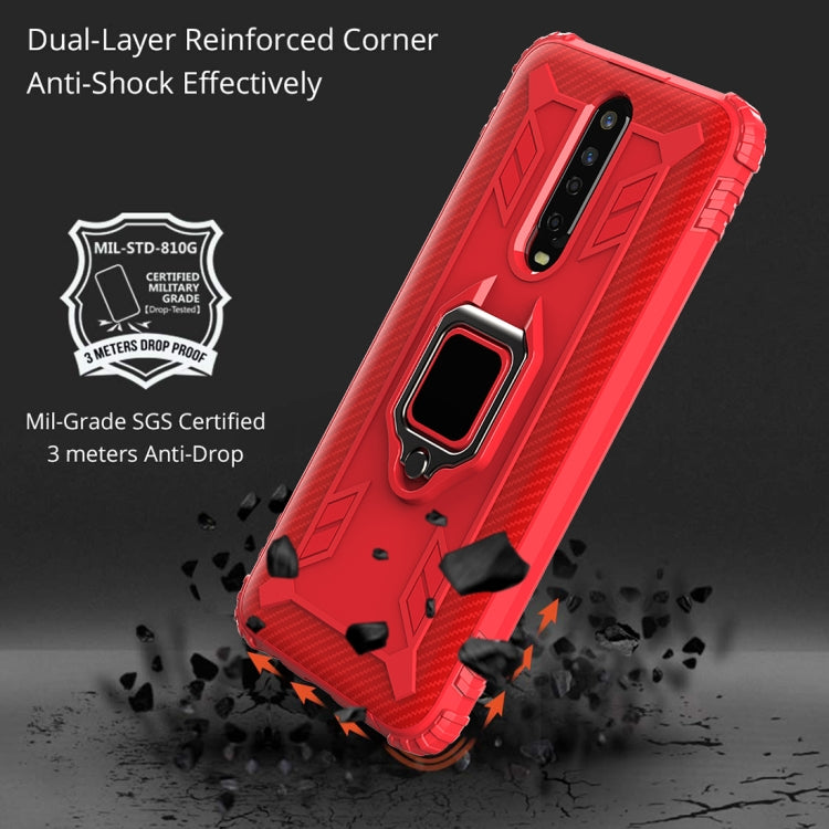 For Xiaomi Redmi 10X / Note 9 Carbon Fiber Protective Case with 360 Degree Rotating Ring Holder