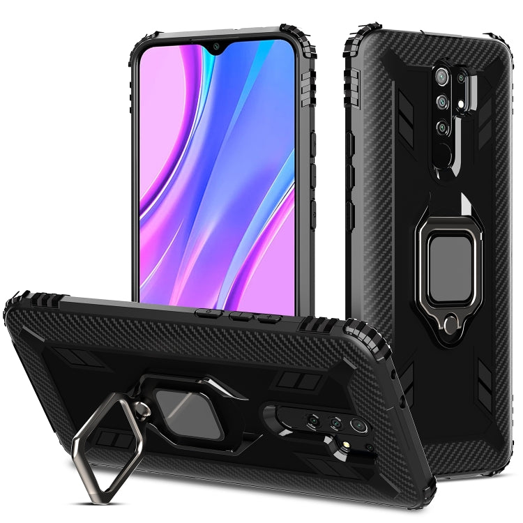 For Xiaomi Redmi 9 Carbon Fiber Protective Case with 360 Degree Rotating Ring Holder