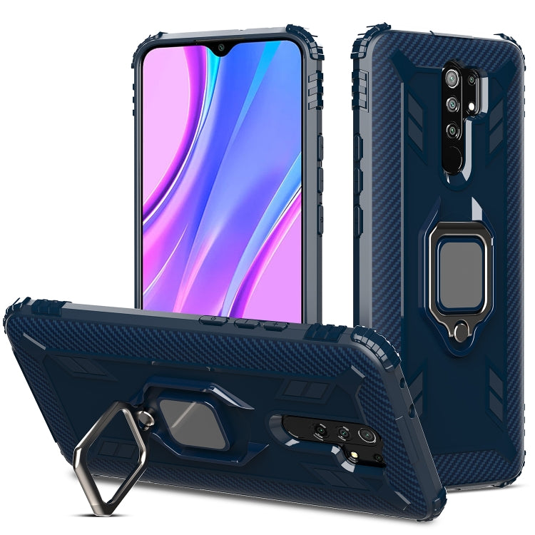 For Xiaomi Redmi 9 Carbon Fiber Protective Case with 360 Degree Rotating Ring Holder