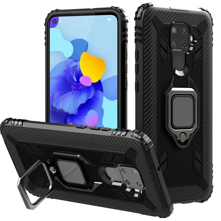 For Huawei nova 5i Pro / Mate 30 Lite / nova 5z Carbon Fiber Protective Case with 360 Degree Rotating Ring Holder