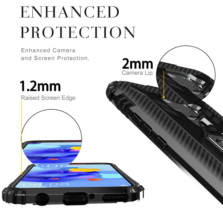 For Huawei nova 5i Pro / Mate 30 Lite / nova 5z Carbon Fiber Protective Case with 360 Degree Rotating Ring Holder
